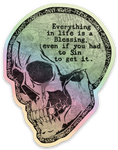 BLESSED SINNER holographic skull sticker