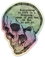 BLESSED SINNER holographic skull sticker