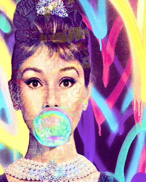 Audrey Hepburn 8X10 Graffiti LOVE canvas background Pop Style Art Print