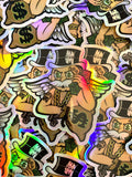 Holographic Money Bags HUSTLER sticker