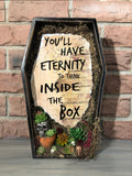 “Eternity to think inside the box” coffin terrarium